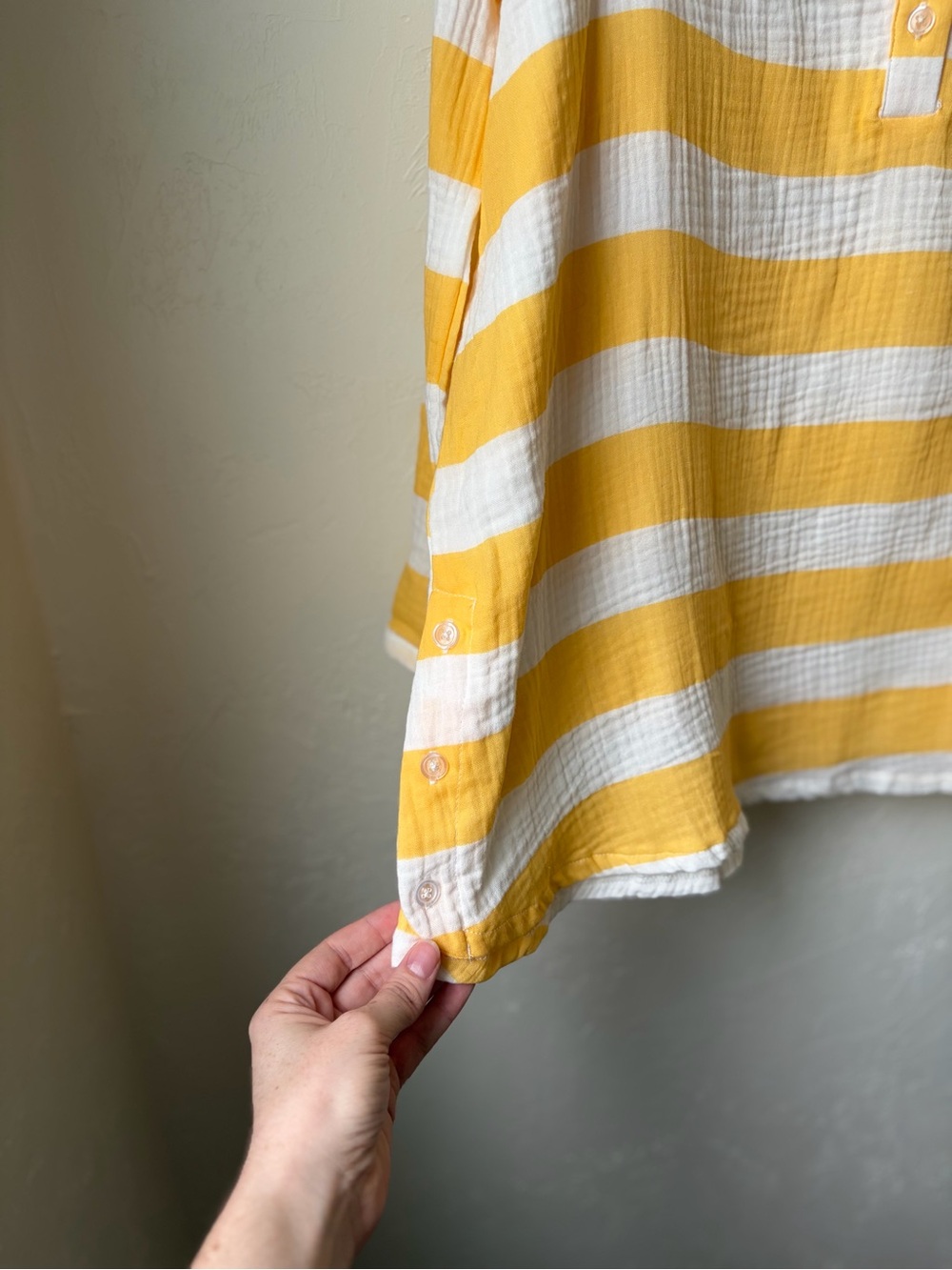 Kaktus Yellow White Stripe Cotton Gauze Henley Tunic Top NWT L - Picture 4 of 10